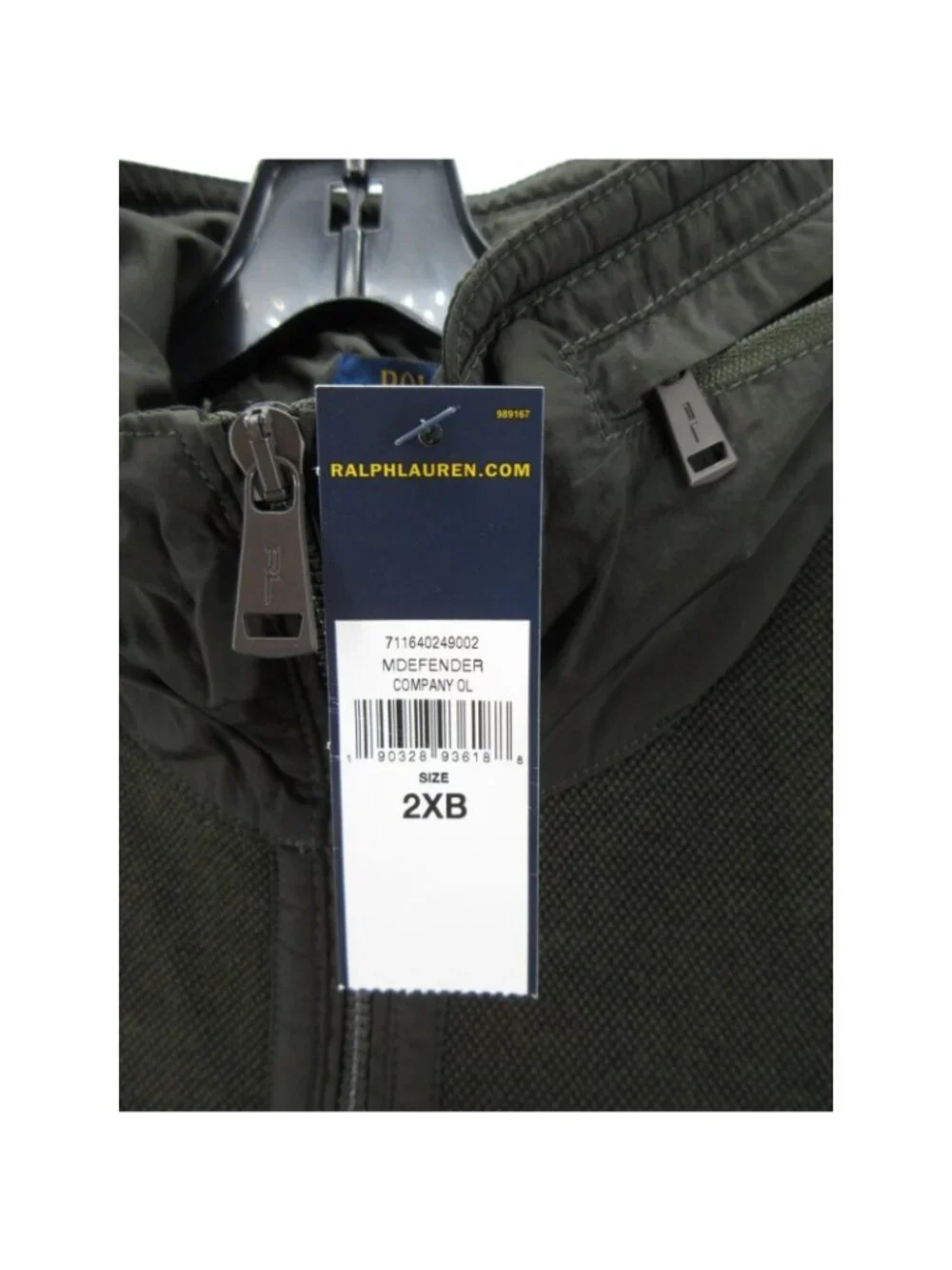 Polo Ralph Lauren Jacket 2XB Big Olive Defender Hoodie Full Zip Coat